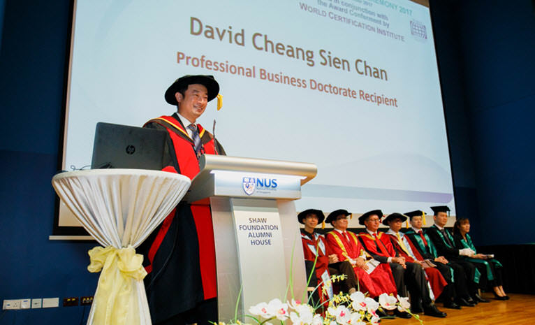 Dr David Cheang delivering his thank-you speech